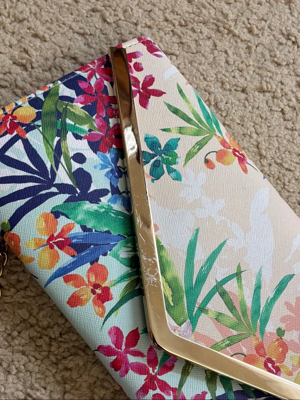 ALDO Mint Floral Convertible Clutch with Gold Chain